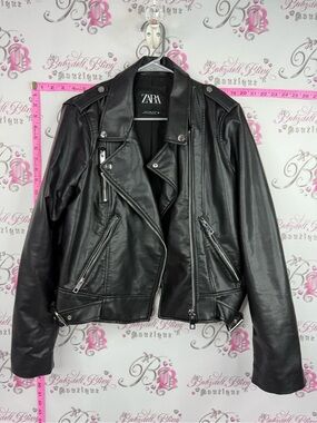 ZARA jacket faux leather Black Faux Leather Moto Jacket silver hardware